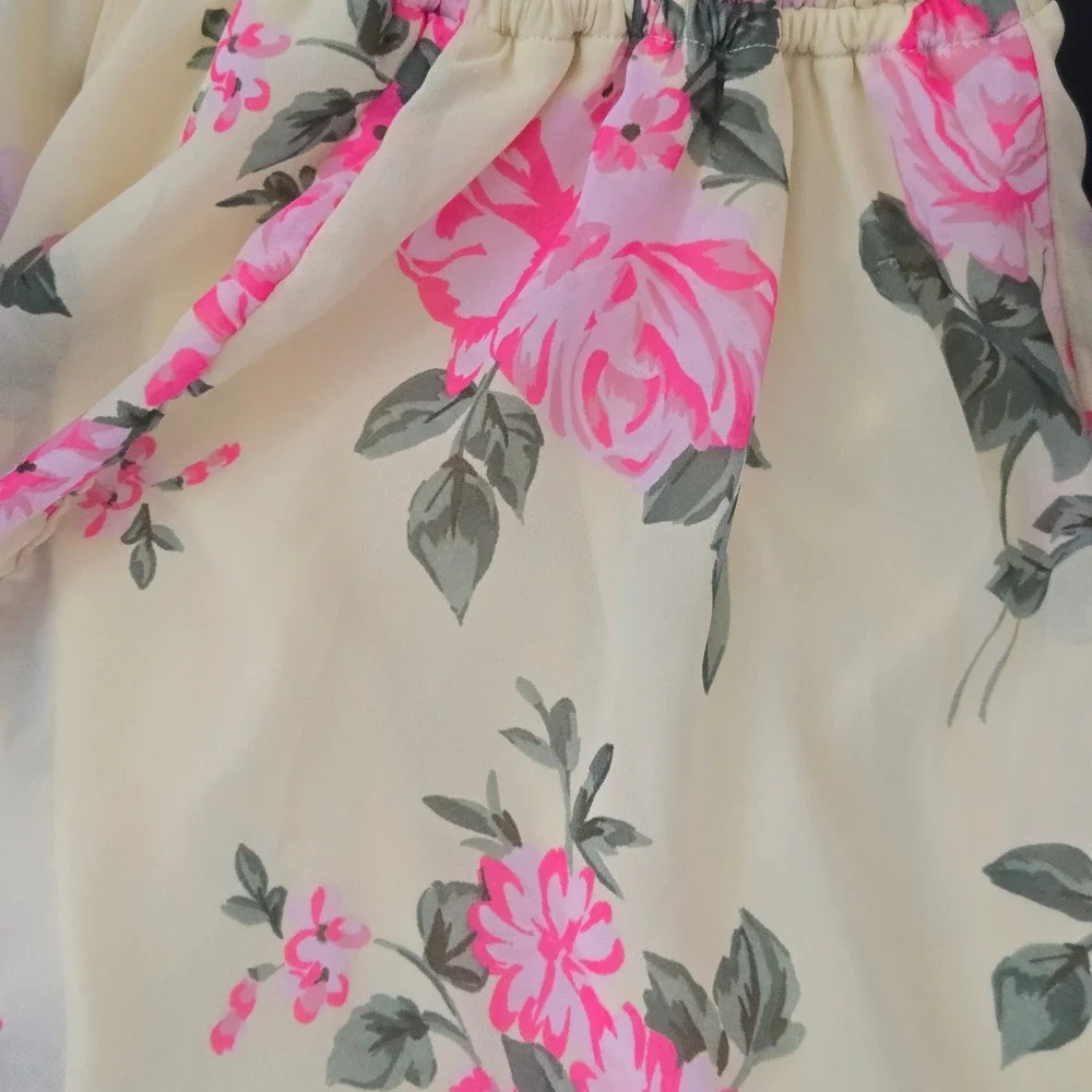 The Childrens Place Girls Yellow Pink Floral‎ Chiffon Handkerchief Hem Dress 5/6